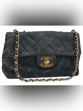 CHANEL Black Quilted Lambskin Shoulder Bag with Gold Hardware